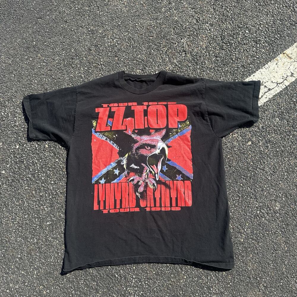 Lynyrd Skynyrd ZZ Top 1999 Tour T Shirt Mens L black Vtg 1990s